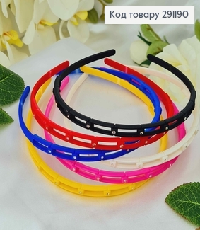 Обруч пластик, 0,7см, з перетинками і камінцями, яскраві кольори в асорт. 291190 фото