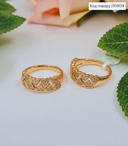 Кольцо, "Любовь" с сердечками в камнях, Xuping 18К 170909 фото 1