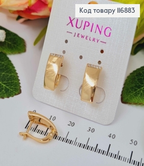Серьги пластинки, с рядочком камешков, шир. 0,7см, 1,6см, Xuping 18K 117565 фото