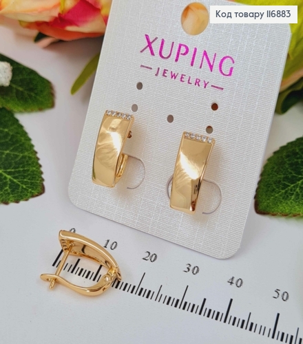 Серьги пластинки, с рядочком камешков, шир. 0,7см, 1,6см, Xuping 18K 117565 фото 1
