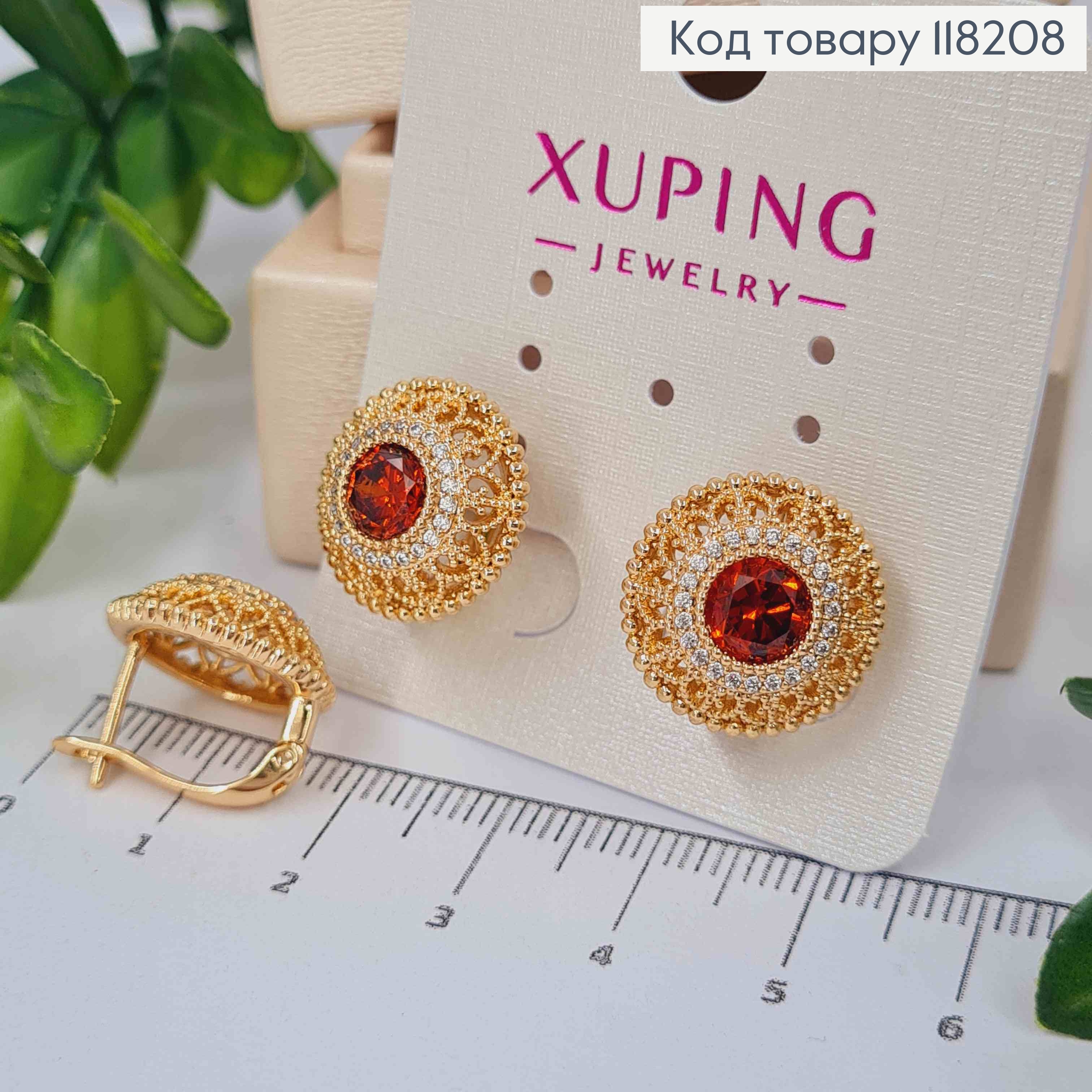 Серьги "Райская Богемия" с Красным камешком, 1,5см, английская застежка, Xuping 18K 118208 фото 1