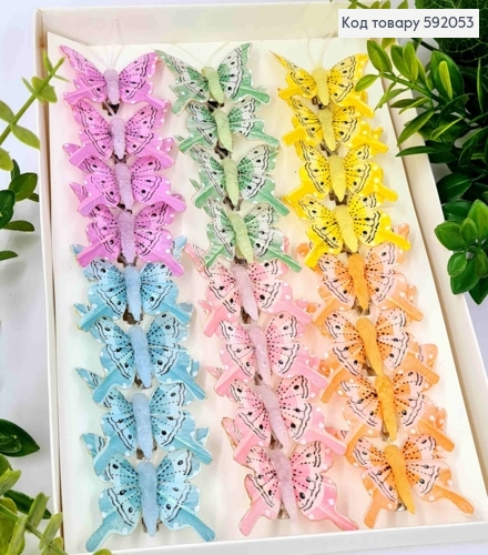 Флористична заколка, Метелик пастельних кольорів, 4см, в асортименті 592053 фото 1