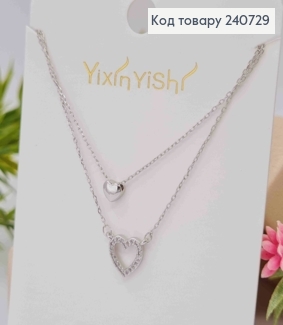 Цепочка двойная с подвеской "Сердце" с Блестящими камешками (8мм), 41+5см, сталь Yixin Yishi 240729 фото