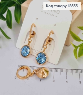 Сережки кільця (1,1) з підвісним Блакитним каменем Сваровскі (1см), Xuping 18К 118555 фото