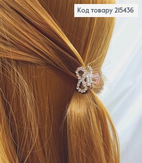 Краб металл, Бантик в камешках, серебряного цвета, 2см 215436 фото