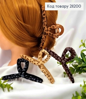 Краб пластик "ПЕТЕЛЬКА" ОКСАМИТ в леопардовий принт, розмір  13см, темні   кольори в асортименті 211200 фото