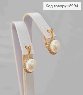 Серьги с жемчужиной в оправе из камней, 1,7см, английская застежка, XUPING 18K 118994 фото