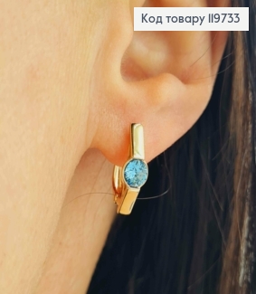 Сережки з Блакитним каменем Сваровскі, довж. 1,5см, англійська застібка, Xuping 18К 119733 фото