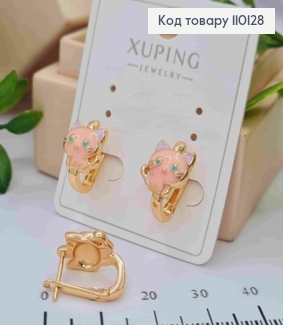 Сережки "Кошенятко" з Рожевою емаллю, 1,3см, англ. застібка,  XUPING 18К 110128 фото