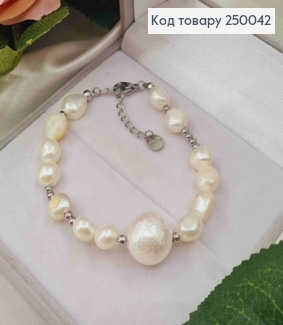 Браслет срібного кольору, з Бусинок різного розміру і форми, 17+3,5см, сталь Stainless Steel 250042 фото