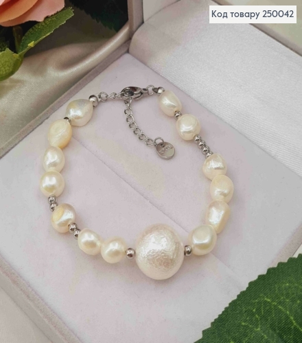 Браслет срібного кольору, з Бусинок різного розміру і форми, 17+3,5см, сталь Stainless Steel 250042 фото 1