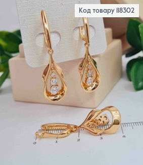 Сережки з рухливою підвіскою "Камінці в Краплинці", 1,8+2,3см, англ. застібка, XUPING 18К 118302 фото