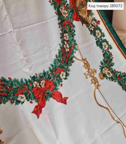 Скатерть новогодняя белая "Рождественский мотив изумрудно-бордового цвета", размер 150*300см 285072 фото 2