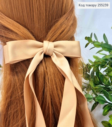 Бант КАПУЧИНО, атласный, двойной с длинными хвостами, на заколке автоматик, размер 15*23см. 255239 фото 2