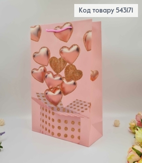 Пакет бумажный, Сердечка с блеском, в розовом тоне, 40*30*12см 543171 фото