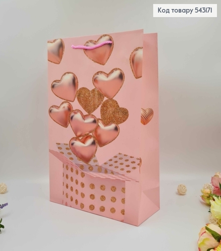 Пакет паперовий, Сердечка з блиском, в рожевому тоні, 40*30*12см 543171 фото 1