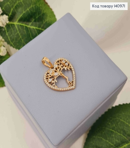 Кулон "Сердце дерева" украшен камешками, 2см, Xuping 18K 140971 фото 2