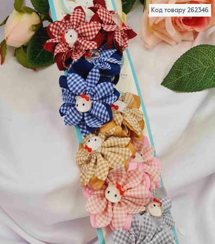 Набор резинок (20шт) БАНТИК-ЦВЕТОК с Котиком (5,5см), резинка 2,5см, пастельных цветов в ассорт. 262346 фото 1
