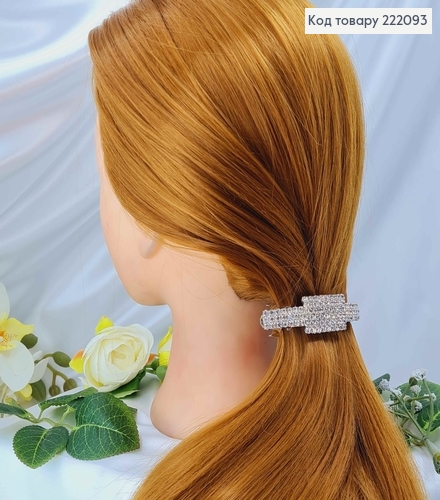 Заколка Автомат 8см ПРЯМОУГОЛЬНИК в центре серебряного цвета с камнями  222093 фото 2