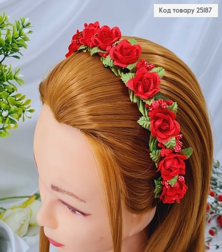 Обруч, металл, красные розочки с приложением, ручная работа, Украина 25187 фото 2
