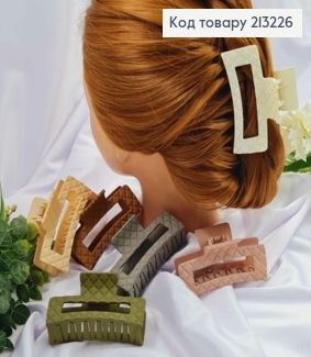 Краб пластик, матовый, прямоугольный с ромбовым тиснением, пастельных цветов в ассортименте, 8,5см. 213226 фото