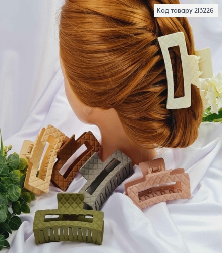 Краб пластик, матовый, прямоугольный с ромбовым тиснением, пастельных цветов в ассортименте, 8,5см. 213226 фото 1