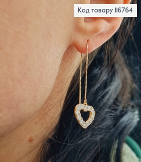 Серьги протяжки, Сердечки в камешках, 7см, Xuping 18K 116764 фото