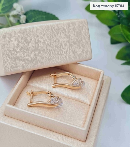 Серьги с Блестящим камешком, 2см, англ. зам., Xuping 18K 117914 фото 2