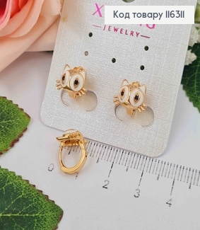 Серьги кольца 1см, "Котенок" с белой эмалькой Xuping 18K 116311 фото