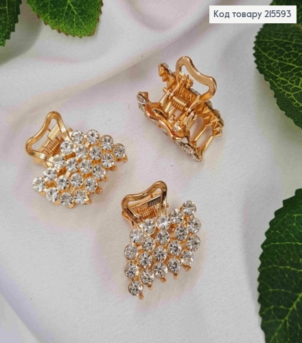 Краб метал "Фігурний", 2,5см в камінцях , золотого кольору 215593 фото 1