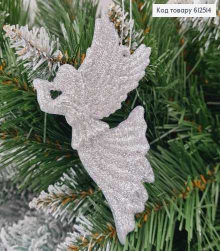 Новогодняя фигура Блеск Ангел с дудкой СЕРЕБРО, 10*7см, Украина 612514 фото 1