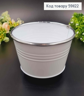 Відерце-кашпо, метал, білого кольору, висота 9см, Польща 591122 фото