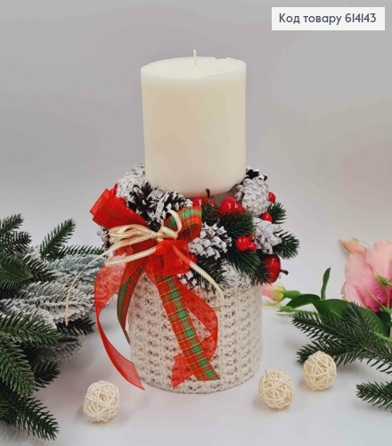 Декоративний підсвічник, декорований шишками, яблучками та ленточкою, 16*10см, ручна робота, Україна 614143 фото 2