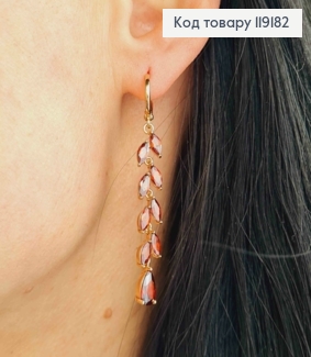 Сережки кільця (1,1см) з підвіскою Гілочка з Червоних камінців (4,1см), Xuping 18K 119182 фото