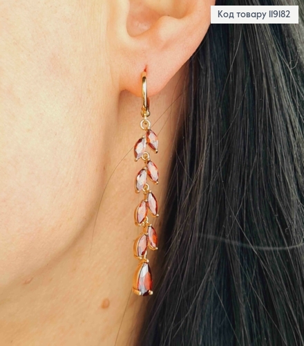 Сережки кільця (1,1см) з підвіскою Гілочка з Червоних камінців (4,1см), Xuping 18K 119182 фото 1