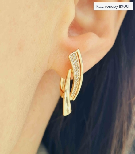 Серьги "Грейс" украшены Блестящими камешками, 2,3см, английская застежка, XUPING 18K 119081 фото 1