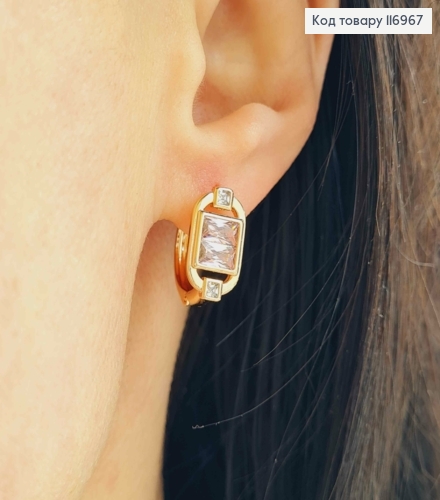 Серьги кольца, с овальным элементом и квадратным розовым камнем, 1,5см, Xuping 18K. 116967 фото 1