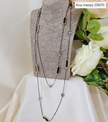 Бижутерия на шею Подвеска двойная с черным камешком 66+4 см 236170 фото 1