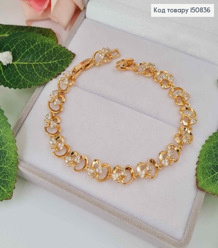 Браслет "Сердечко с бантиком" с камешками, дл. 17,5+2см, Xuping 18K 150836 фото 1