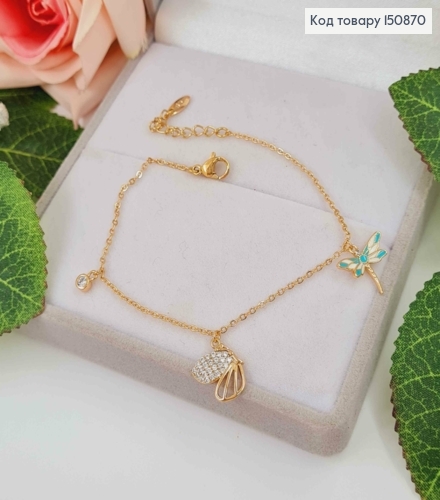 Браслет с бабочкой и зелененькой стрикозой, дл. 17+3см, Xuping 18К 150870 фото 1