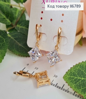 Сережки з підвісками, Великим квадратним камінчиком, 3см, Xuping 18К 116789 фото