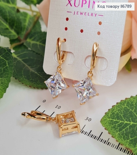 Сережки з підвісками, Великим квадратним камінчиком, 3см, Xuping 18К 116789 фото 1
