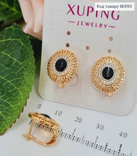 Серьги Версаче с черной вставочкой и камешками, 1,4см, англ. зам. Xuping 18K 116990 фото 1