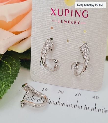 Серьги родированые 1,8см с камнями Xuping  180611 фото 1
