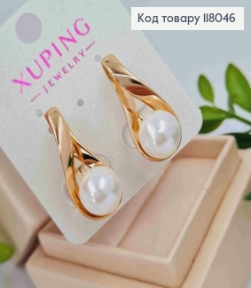 Серьги "Петелька" с жемчужиной, 2,7см, английская застежка, Xuping 18K 118046 фото