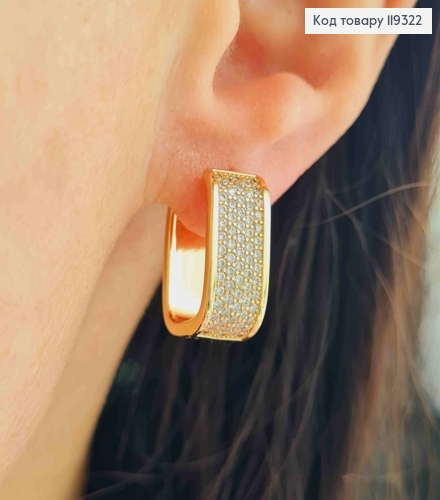 Серьги кольца "Овальные" украшены Блестящими камешками, длина 1,7см, ширина 8мм, XUPING 18K 119322 фото 3