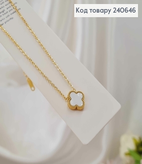 Ланцюжок лимонного кольору, "Van Cleef" з Білою емаллю, 43+6см, сталь Stainless Steel 240646 фото