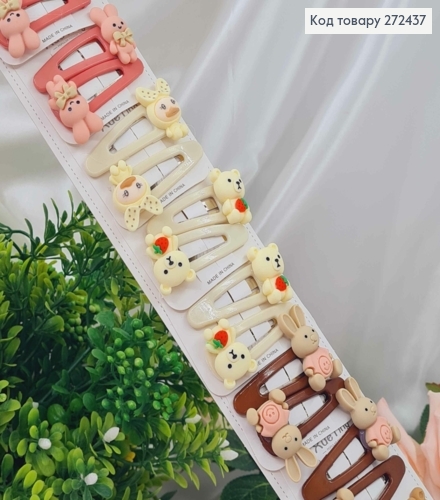 Набор детских заколок, тик-так, с мишками и зайчиками, 20 шт/наб. 272437 фото 1