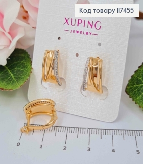 Серьги "Отвага" украшены камнями в одну строчку, дл. 1,5см, английская застежка, XUPING 18K 117455 фото