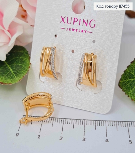 Серьги "Отвага" украшены камнями в одну строчку, дл. 1,5см, английская застежка, XUPING 18K 117455 фото 1
